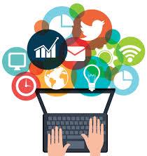 laptop and social icons 